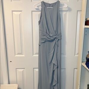 David’s Bridal Dusty Blue Bridesmaid Dress Sleeveless High Neck Draped‎ Size 8
